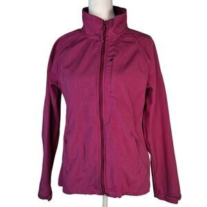 Sporty Berry Pink Double Diamond Skiing Jacket Size M Adjustable Cuffs Mock Neck